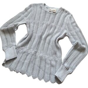 Vintage Butte Light Blue Pointelle Knit Scalloped Peplum Sweater Womens